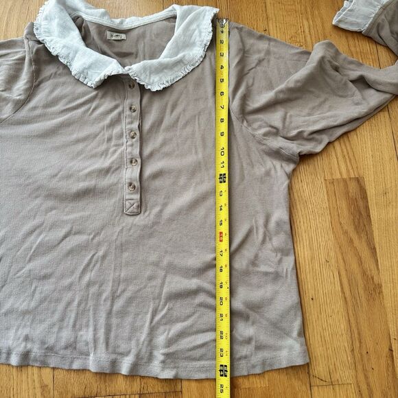 Pilcro Anthropologie Cottagecore Peter Pan Collar Top Taupe 3X Romantic Prairie - Picture 9 of 16